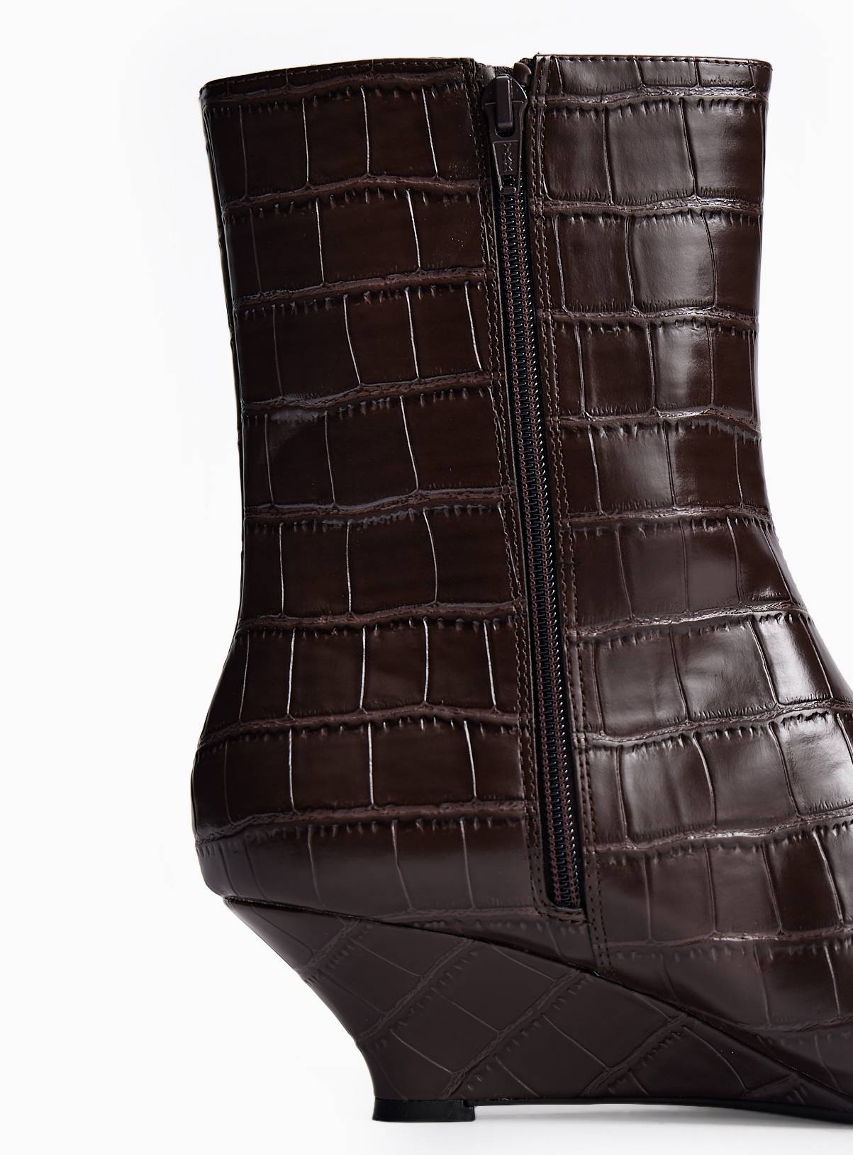 Dark Brown Wedge Ankle Crinkle Boots 4 - Image 4